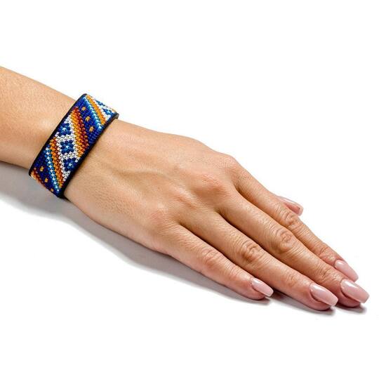 Wonderland Crafts Diagonal Blue Artificial Leather Cross Stitch Bracelet Kit